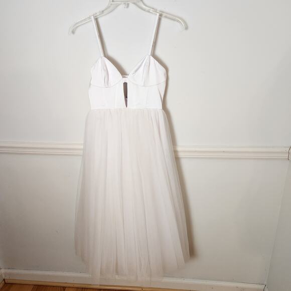 New Fame & Partners Venice Dress Sz 4 Women Tulle White Midi Balletcore Princess - Picture 1 of 11